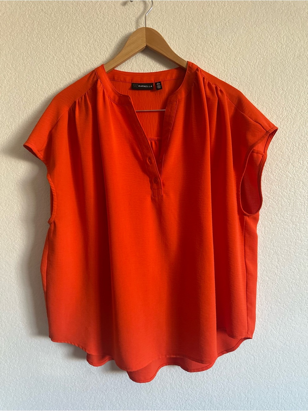 Rafaella Bright Orange Cap Sleeve Henley Blouse